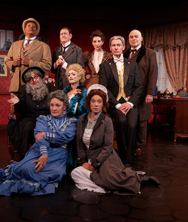 Cast of Holmes_ Front (L-R) Gilmour-Smyth & Tang; Middle Row (L-R) Ableson & Karel; Back Roq (L-R) Perry, Shatto, Rietkerk, McBean & Johnson – photo by Aaron Rumley